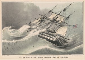 U.S.S. Line Ship of the Line i storm av Nathaniel Currier