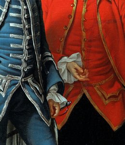 James Grant of Grant, John Mytton, the Honorable Thomas Robinson och Thomas Wynne, c.1760 detalj av 162478 olja på duk av Nathaniel Dance Holland