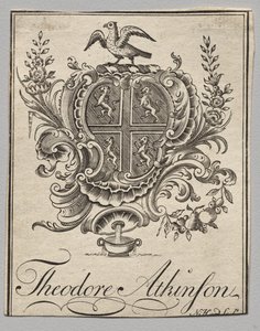 Bokskylt: Vapensköld med Theodore Atkinson inskriven