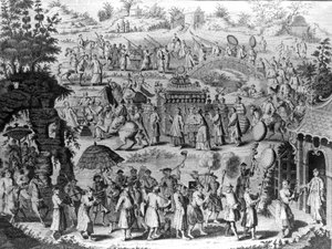 Procession av en brud som går hem till sin man, illustration från 