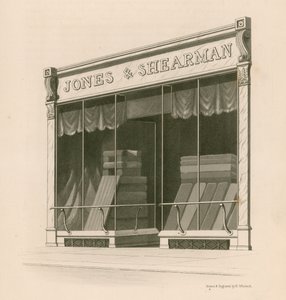 Shoppa framsidan av Mrs Jones and Shearman, Blackfriars Road, London av Nathaniel Whittock