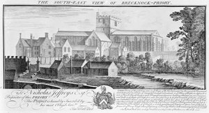 Den sydöstra utsikten över Brecknock Priory, 1741