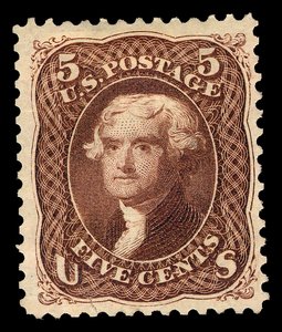5c Thomas Jefferson återutgiv singel, 1875.