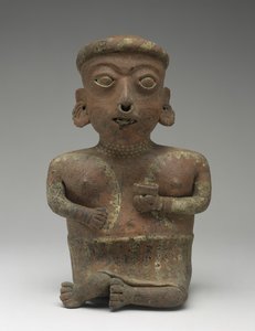 Kvinnlig figur, del av sittande par, 300 BC-AD 300 (lergods med slip)