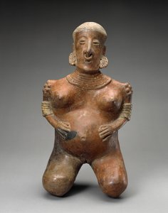 Knästående gravid kvinna, 300 BC-AD 300 (lergods med slip)