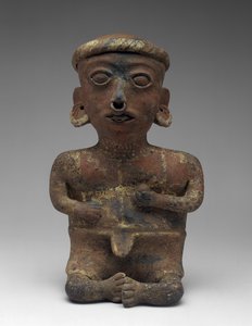 Mansfigur, del av sittande par, 300 BC-AD 300 (lergods med slip)