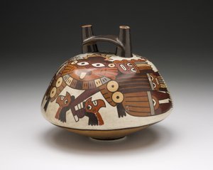 Fartyg som föreställer en maskerad krigare som håller troféhuvuden, 180 f.Kr.-A.D. 500