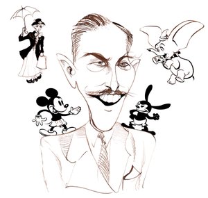 Walt Disney, amerikansk filmproducent, affärsmagnat, serietecknare och animatör; karikerad med Mary Poppins av Neale Osborne