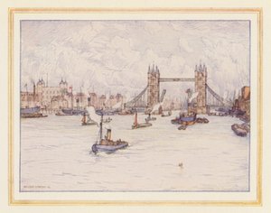 Tornet och Tower Bridge (färglitografi)