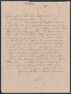 Brev från Nelson Jordan till Julia Womack med ett kuvert, 16 november 1909. av Nelson Jordan