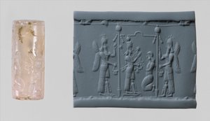 Cylindertätning av Ishtar och modernt intryck, ca. 700-talet f.Kr. (kalcedon)