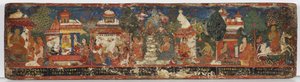 Buddhistiskt manuskriptomslag (ogenomskinlig wc på trä) av Nepalese School