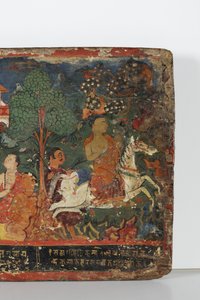 Detalj från ett buddhistiskt manuskriptomslag (ogenomskinlig akvarell på trä) av Nepalese School