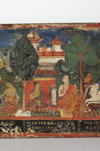 Detalj från ett buddhistiskt manuskriptomslag (ogenomskinlig wc på trä)