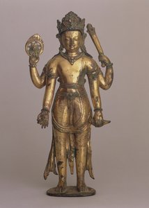 Statyett av den hinduiska guden Vishnu, ca 1200 (högkopparbrons, inskuren, förgylld, satt med ädelstenar och målad)