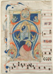Fragment av ett antifonarium med historisk initial (A): Kristus i majestät