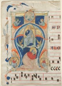Fragment av ett antifonarium med historisk initial A: Kristus i majestät, 1308.