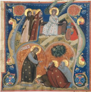 Manuskriptbelysning med påskscener i ett initialt A, från ett antifonarium, italiensk, ca. 132