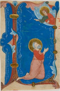 Ber Saint (Moses?) med Kristus i ett historiskt initialt "L", från en körbok