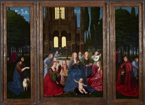 Jungfrun och barnet med heliga och änglar i en trädgård, ca. 1500