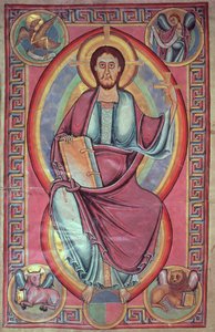 Lägg till 28107 f.136 Kristus i Majestät, från Stavelotbibeln av Netherlandish School