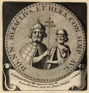 Bysantinska kejsarna Heraclius och Konstantin III. av Netherlandish School