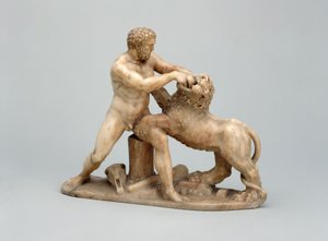 Hercules brottning Nemean Lion (alabaster) av Netherlandish School
