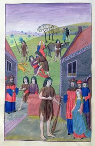 Ms 324 f.91 v. Hercules slåss mot Achelous och tar tjuren vid hornet, 1479 av Netherlandish School