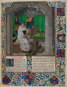 Royal 14 E. I f.3 Vincent de Beauvais läser vid sitt skrivbord, från 