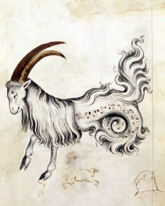 Sloane 3983, f.3v Stjärntecknet Stenbocken (vellum) av Netherlandish School