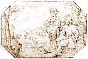 The Four Seasons: Summer - Reaping, c.1675 (penna & sepia bläck på papper) av Netherlandish School