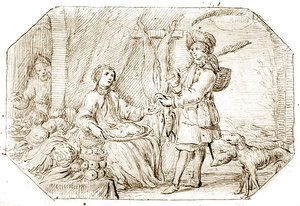 The Four Seasons: Winter - The Return from Hunting, ca 1675 (penna & sepia bläck på papper) av Netherlandish School
