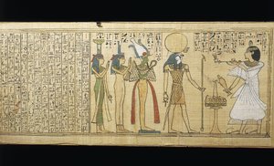 Papyrus of Khonsumes, The Book of the Dead, den avlidne som ger offer till Osiris, Isis och Nephthys, tredje mellanperioden