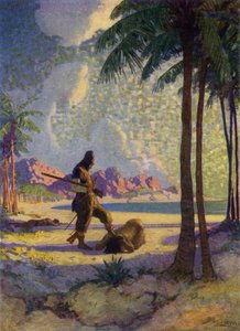 Illustration för Robinson Crusoe (färg litho)