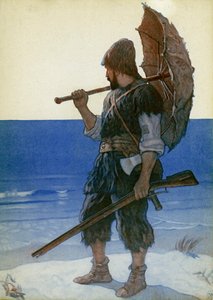 Illustration för Robinson Crusoe (färg litho)