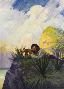 Illustration för Robinson Crusoe (färg litho) av Newell Convers (after) Wyeth