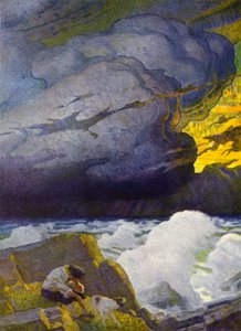 Illustration för Robinson Crusoe (färg litho) av Newell Convers (after) Wyeth