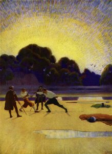 Illustration för Westward Ho! av Charles Kingsley (färg litho) av Newell Convers (after) Wyeth