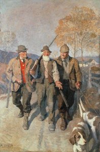 Three Hunters and Hounds (olja på duk) av Newell Convers Wyeth
