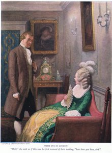 Med Eve i London! Tja, hon sa som om det var det första ögonblicket av deras möte, hur har du varit herre?, 1928 av Newell Convers Wyeth