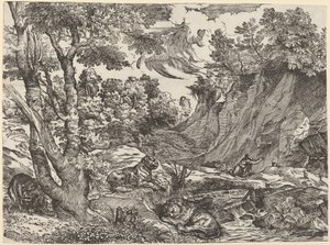 Saint Hieronymus i vildmarken av Niccolò Boldrini after Titian