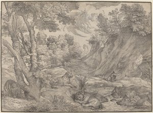 Saint Hieronymus i vildmarken av Niccolò Boldrini after Titian