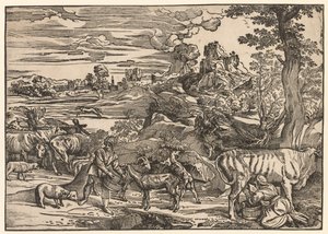 Landskap med en mjölkpiga, ca. 1525. av Niccolo Boldrini