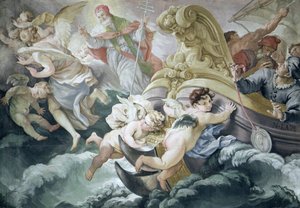 Stormen lugnade mirakulöst vid kontakt med Pius V medaljong av Niccolo Francesco Lapi