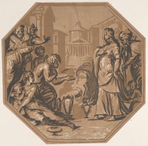 Människor som hyllar Psyches skönhet, ca. 1540-50., ca. 1540-50. av Niccolo Vicentino