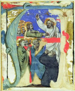 Historikert initial "A" som visar The Incredulity of St. Thomas, c.1370 av Niccolo di Giacomo