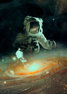 Astronaut över galaxen