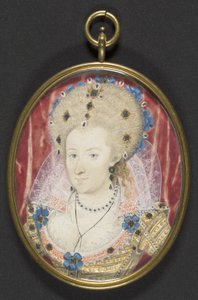 Anne av Danmark, ca 1600 (gouache på veläng på kortet) av Nicholas (studio of) Hilliard