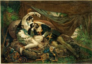 Mexikanskan Alaida, syster till aztekhövdingen Zingari, med Cortes i hans tält... av Nicholas Eustache (after) Maurin