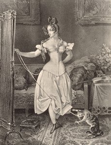 Stay-lace, graverad av Alfred Leon Lemercier (1800-talet) (litografi) av Nicholas Eustache (after) Maurin